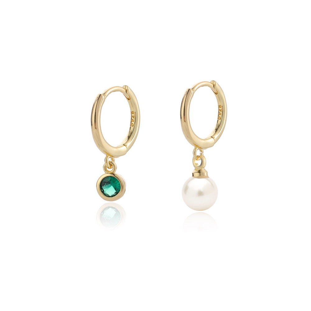 Pearl And Green Simulated Emerald Huggie Hoops